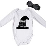 Petitebelle Cadılar Bayramı Temalı Beyaz L/s Pamuk Bebek Tulumu Nb-18 m, Witch Better Have My Candy Şapka, 3-6 Months