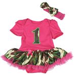 Petitebelle Camo 1. Canlı Pembe Tulum Kamuflaj Tulum Tütü Nb-18 m, pinguin gri, 12-18 Months