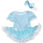 Petitebelle Düz Arjantin Bebek Elbisesi NB-18m (Mavi/Mavi Beyaz, 3-6 Ay)