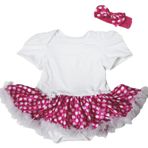 Petitebelle Düz Bebek Elbisesi Beyaz Bodysuit Polka Noktalı Sıcak Pembe Tütü Romper Seti NB-18m (0-3 Ay)”