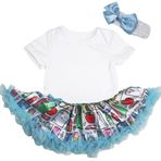 Petitebelle Düz Beyaz Bodysuit Mavi Kırtasiye Elbise Nb-18m (3-6 Ay)
