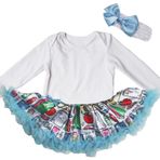 Petitebelle Düz Beyaz L/s Bodysuit Mavi Kırtasiye Elbise Nb-18m (12-18 Ay)