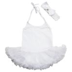 Petitebelle Düz Elbise Beyaz Askılı Boyun Bodysuit Tutu Giyim Seti NB-24m (0-3 Ay)