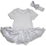 Petitebelle Düz Pamuklu Bodysuit Kar Tanesi Tutu Bebek Elbisesi NB-18m (Beyaz Kar Tanesi, 3-6 Ay)