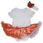 Petitebelle Elbise Düz Beyaz Bodysuit Puantiyeli Turuncu Tutu Seti Nb-18m (12-18 Ay)