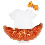 Petitebelle Elbise Düz Beyaz Bodysuit Turuncu Tutu NB-18m (3-6 Ay)”