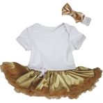 Petitebelle Elbise Düz Beyaz Zıbın Altın Tütü Seti Nb-18 m, altın, 12-18 Months