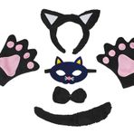 Petitebelle Hayvan Saç Bandı Papyon Kuyruk Eldiven 5pc çocuk Kostüm 1-5y Maske (Siyah Kedi)