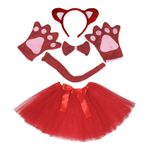 Petitebelle Kedi Kafa Bandı Papyon Kuyruk Eldiveni Tutu 5 Parça Kız Kostümü 1-10y (Kırmızı/Beyaz, 5-10 Yaş)