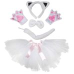 Petitebelle Kedi Kafa Bandı Papyon Kuyruk Eldivenleri Tutu 5 parça Kız Kostümü 1-10Y (Beyaz/Siyah, 1-5 Yaş)