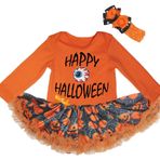 Petitebelle Mutlu Cadılar Bayramı Göz Küresi Turuncu L/s Bodysuit Balkabağı Tutu NB-18m (3-6 Ay)”