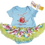 Petitebelle Mutlu Paskalya Bebek Elbisesi Tavşan Yumurta Mavi Bodysuit Yeşil Yumurta Tutu Romper Nb-18m (3-6 Ay)