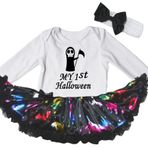 Petitebelle My 1st Halloween Ghost Beyaz L/S Bodysuit Kabak Tutu NB-18m (3-6 Ay)