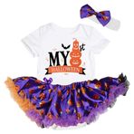 Petitebelle My 1st Pumpkin Halloween Bodysuit Tutu Bebek Elbisesi NB-18m (Beyaz/Mor Kabak, 3-6 Ay)