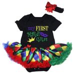 Petitebelle My First Mardi Gras Pamuklu Bodysuit Tutu Bebek Elbisesi Nb-18m (Siyah/Gökkuşağı Ekose, 3-6 Ay)