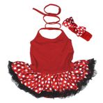 Petitebelle Noel Düz Halterneck Kırmızı Beyaz Nokta Bodysuit Romper Bez Kız Bebek Elbisesi Nb-24m (0-3month)