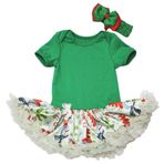 Petitebelle Noel Elbisesi Yeşil Pamuk Tek Parça Kardan Adam Tütü Bebek Tulum Seti Nb-18 m, yeşil beyaz, 12-18 Months