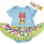 Petitebelle Paskalya Bebek Elbisesi Sarı Tavşan Mavisi Bodysuit Yumurta Yeşil Tutu Romper NB-18m (6-12 Ay)