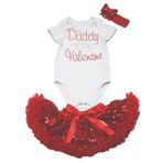Petitebelle-Petitebelle Baba Benim Sevgililer Tulum Bodysuit Romper Kırmızı Payet Bebek Etek Kız Nb-12m (6-12month)