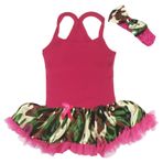 Petitebelle-Petitebelle Düz Elbise Sıcak Pembe Boyundan Bağlamalı Bodysuit Kamuflaj Tulum Tutu Seti Nb-24m (12-24 Ay)