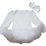 Petitebelle-Petitebelle Elbise Düz Beyaz L/s Bodysuit Şifon Tutu Tulum Seti Nb-18m (12-18 Ay)