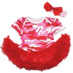 Petitebelle-Petitebelle Sıcak Pembe Kamuflaj Bodysuit Kırmızı Tulum Tutu NB-18m (6-12 Ay)