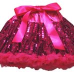 Petitebelle-Petitebelle Tek Renk Petti Etek Kız 1-8y (Sıcak Pembe Payetler, 1-2 Yaş)