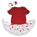 Petitebelle-Petitebelle Valentine Bebek Elbisesi Kırmızı Düz Bodysuit Beyaz Dudaklar Tutu Romper NB-18m (3-6 ay)