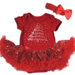Petitebelle-Petitebelle Yılbaşı Bebek Elbise Yapay Elmas Ağaç Kırmızı Pamuk Bodysuit Payet Tutu Kız Nb-18m (3-6month)