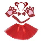 Petitebelle Saç Bandı Papyon Kuyruk Eldiven Tutu 5pc Kız Kostüm 1-5y (Kırmızı Kedi)