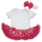 Petitebelle Sevgililer Bebek Elbise Beyaz Düz Bodysuit Sıcak Pembe çiçek Tutu Romper Nb-18m (0-3month)
