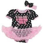 Petitebelle Sevgililer Bebek Elbise Ekose Yay Puantiyeli Bodysuit Pembe Tutu Romper Nb-18m (3-6month)