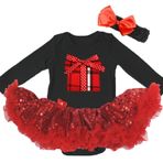 Petitebelle Sevgililer Günü Bebek Elbisesi Ekose Hediye Kutusu Siyah L/s Tek Parça Giysi Kırmızı Payetli Tütü Nb-18m, siyah, 12-18 Months