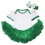 Petitebelle St Patrick's Day Bebek Elbisesi Düz Beyaz Zıbın Yeşil Tütü Tulum Seti Nb-18 m, yeşil, 12-18 Months