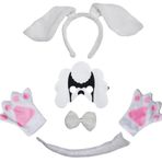 Petitebelle Uzun Kulak Köpek Kafa Bandı Papyon Kuyruğu Eldiven Maske 5 parça Kostüm 1-5 yaş (Tek Beden, Beyaz Köpek)