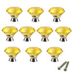 PETITES ECREVISSES 10 Adet Elmas Kristal Cam Düğme Dolap Çekmece Kapı Kolu, 30 mm (10'lu Paket) (Sarı)