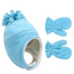 Petityu Bebek Mavisi Polar Yumuşacık Sıcacık Çocuk Bere Eldiven Set 1-3 Yaş