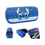 Petityu Çift Fermuarlı Stitch Geniş Kapasiteli Büyük Boy Kalem Kutusu - Mavi - Standart