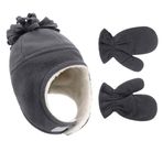 Petityu Koyu Gri Polar Yumuşacık Sıcacık Çocuk Bere Eldiven Set 1-3 Yaş