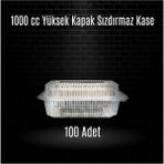 PETKAP Eltron Sızdırmaz, Yüksek Kapaklı, Şeffaf Plastik Kap – 1000 cc Kapasiteli, 100 Adet, Kurabiye, Gıda Saklama ve Servis Kabı - 1 lt