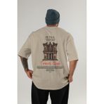 Petra Jordan Arka Baskılı Oversize T-Shirt Erkek Kadın Pamuk Bisiklet Yaka Tişort - Bej - XL
