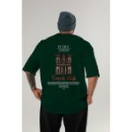 Petra Jordan Arka Baskılı Oversize T-Shirt Erkek Kadın Pamuk Bisiklet Yaka Tişort - Yeşil