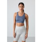 Petrol Çapraz Sırt Detaylı Slim Fit U Yaka Pedli Kadın Spor Büstiyer - 97121