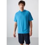 Petrol Mavi Pamuklu Kalın Yumuşak Dokulu Oversize Fit Basic Erkek T-Shirt - 88352
