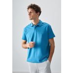 Petrol Mavi Pamuklu Kalın Yumuşak Dokulu Polo Yaka Oversize Fit Basic Erkek T- Shirt - 88381