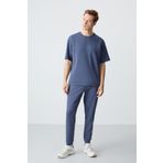 Petrol Pamuklu Kalın Yumuşak Dokulu Oversize Fit Basic Erkek Eşofman Takım - 85261