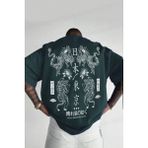 Petrol Yeşili Teenage Millionaire Erkek Dragon Baskılı Oversize T-Shirt Truvakar Kol Günlük Kullanım İçin