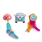 PetStages Festival Catnip'li Kedi Çiğneme Oyuncağı, Çok Renkli, 3'lü Paket, Mantar, Minibüs ve Tambur Tasarımlı, Tüylü Detaylı