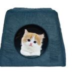 PETTY COMFORT-Kedi yatağı-Kedi evi-3 fonksiyonlu-Katlanır- Kedi Alaska evi-Kedi Eskimo evi-Kedi mağarası (Larcivert, Düz)