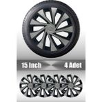 Peugeot 206 207 208 15" Inç Uyumlu 4 Adet 1 Takım Gri Siyah Jant Kapağı 048